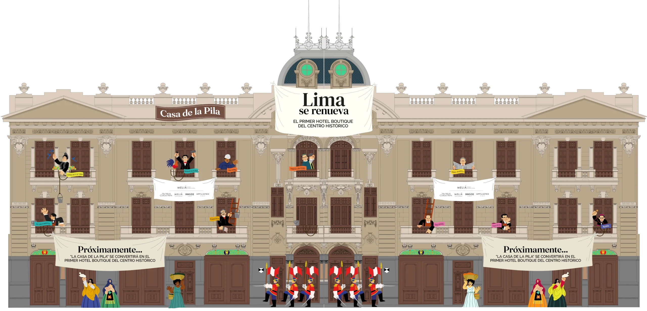 Banner con personajes peruanos